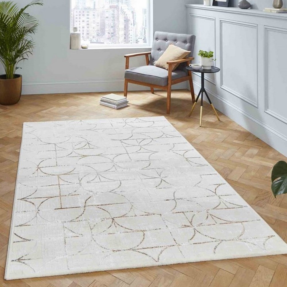 Creation G2851 Geometric Distressed Rugs in Beige Silver